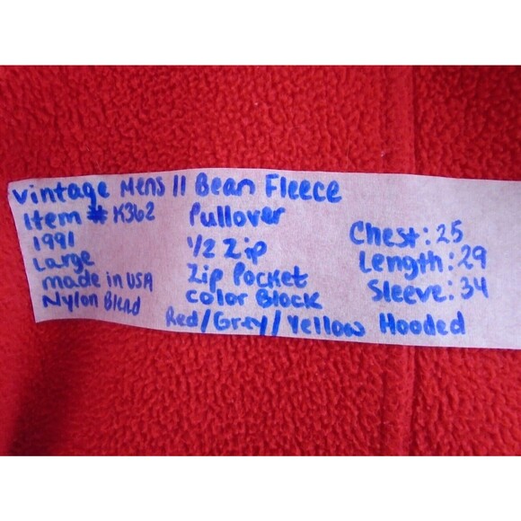 LL Bean Vintage 1991 Fleece Hoodie Mens Size L Pullover 1/2 Zip Made in USA - Picture 4 of 10